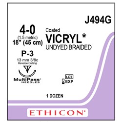 Sutures Vicryl Ethicon 4/0 12.9mm 12 J494G Undyed