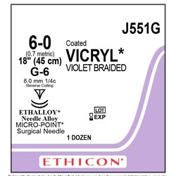 Sutures Vicryl Ethicon 6/0 8mm 12 J551G