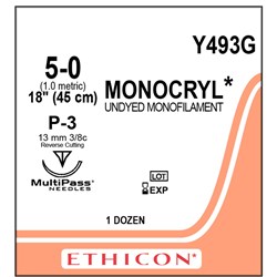 Sutures Monocryl Ethicon 5/0 12.9mm 12 Y493G