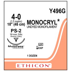 Sutures Monocryl Ethicon 4/0 19mm 12 496G