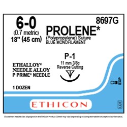 Sutures Prolene Ethicon 6/0 11.2mm 12 8697G Blue