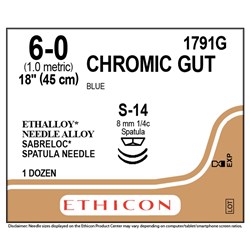 Sutures Catgut Chromic Ethicon 6/0 12 1791G