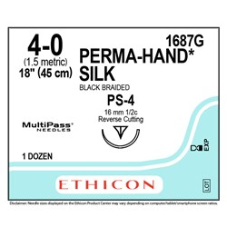 Sutures Silk Ethicon 4/0 16mm 1/2 Circle Rev Cut 45cm 1687G B12