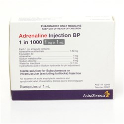 Adrenaline Glass Ampoules 1/1000 5 x 1ml SM