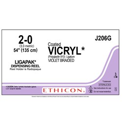 Sutures Coated Vicryl Ethicon 2/0 135cm Ligapak Dispensing Reel Violet J206G