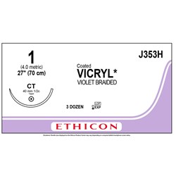 Sutures Coated Vicryl Ethicon 1 CT 40mm 1/2 Taper 70cm Violet J353H