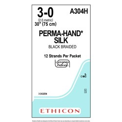 Sutures Silk Ethicon 3/0 No Needle 75cm Black Braided A304H