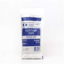 Cotton Tipped Applicators Single End 15cm Wooden PKT100