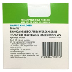 Minims Lignocaine HCL/FLU 4% Plus 0.25% Drops SM BOX20