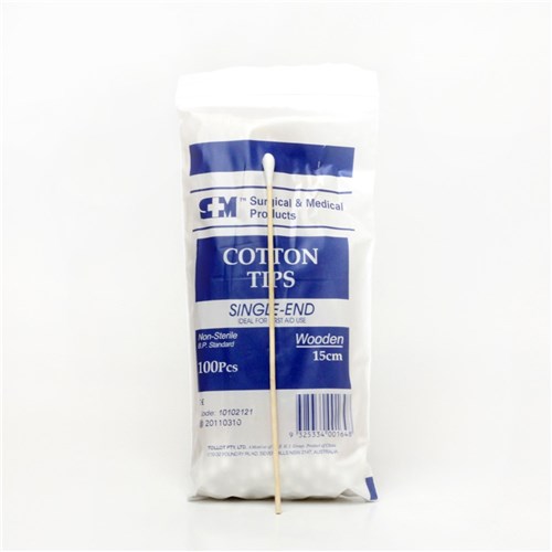 Cotton Tipped Applicators Single End 15cm Wooden P100