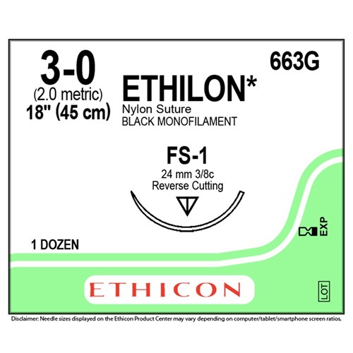 Sutures Nylon Ethicon 3/0 24mm 12 663G (Replaces 663H)