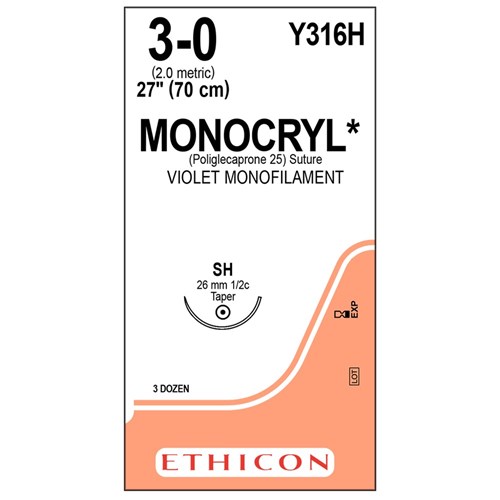 Sutures Monocryl Ethicon 3/0 26mm 36 Y316H