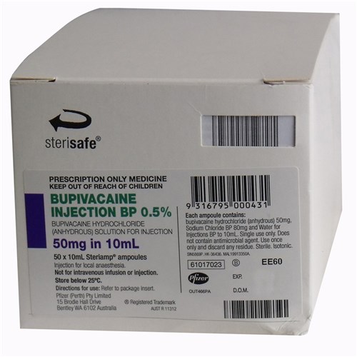 Bupivacaine Hydro Chloride Inj 0.5% 50 x 10ml SM