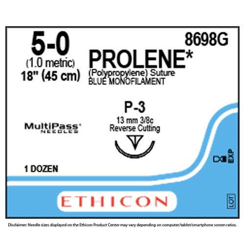 Sutures Prolene Ethicon 5/0 12.9mm 12 8698G