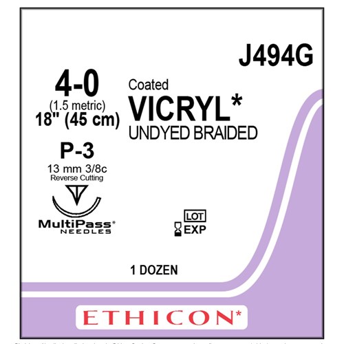 Sutures Vicryl Ethicon 4/0 12.9mm 12 J494G Undyed