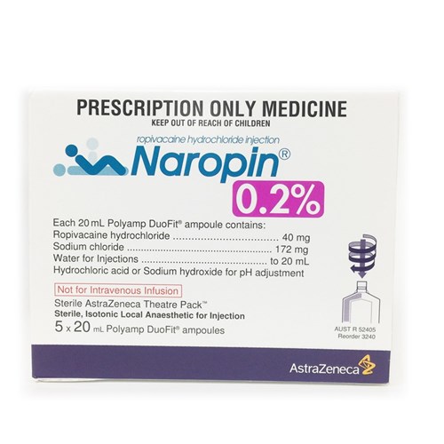 Naropin .2%  5 x 20ml Polyamp Theatre Pack SM