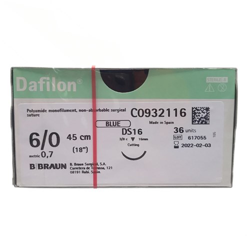 Sutures Nylon Dafilon Braun 6/0 DS 16mm 3/8 RC 45cm Blue