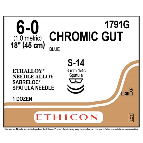 Sutures Catgut Chromic Ethicon 6/0 12 1791G