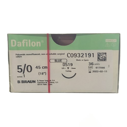 Sutures Nylon Dafilon Braun 5/0 DS 19mm 3/8 RC 45cm Blue