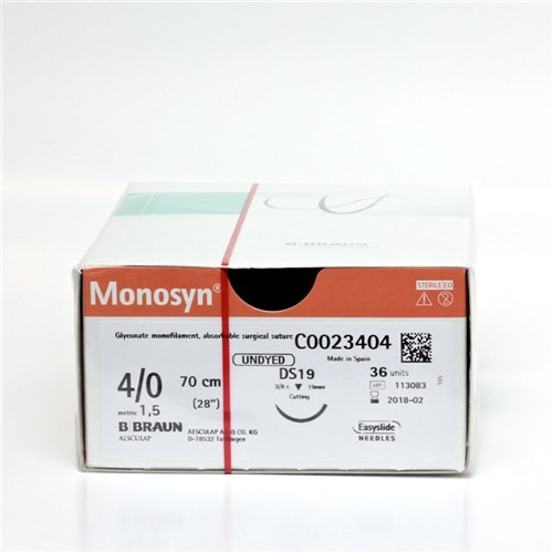 Sutures Monosyn Braun 4/0 DS 19mm 3/8 RC 70cm Undyed