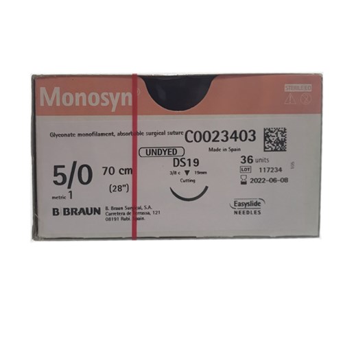 Sutures Monosyn Braun 5/0 DS 19mm 3/8 RC 70cm Undyed