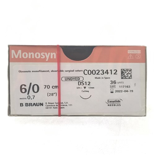 Sutures Monosyn Braun 6/0 DS 12mm 3/8 RC 70cm Undyed