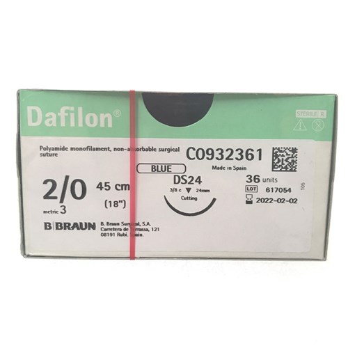 Sutures Nylon Dafilon Braun 2/0 DS 24mm 3/8 RC 45cm Blue