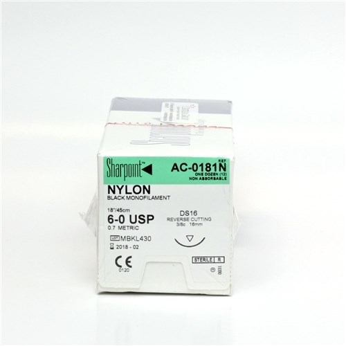 Sutures Nylon Surgical Specialtie 6/0 16mm 12 3/8 Circl 45cm