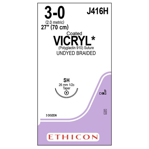 Sutures Vicryl Ethicon 26mm 3/0 Undyed J416H