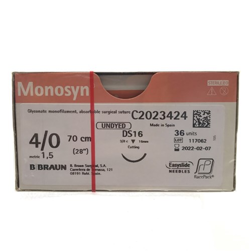 Sutures Monosyn Braun 4/0 DS 16mm 3/8 RC 70cm Undyed