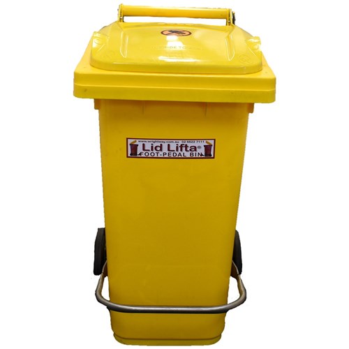 Bin Wheelie 80ltr Yellow Bio-Hazard with S/Steel Foot Pedal