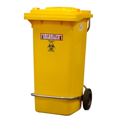 Bin Wheelie 120lt Yellow Bio-Hazard with S/Steel Foot Pedal