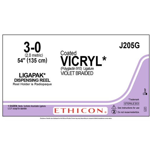 Sutures Coated Vicryl Ethicon 3/0 135cm Ligapak Dispensing Reel Violet J205G