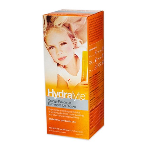 Hydralyte Electrolyte Ice Blocks Orange 62.5ml