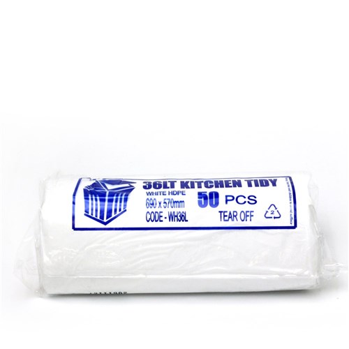 Garbage Kitchen Tidy Bin Liners Large 36L 58 x 66cm Roll 50