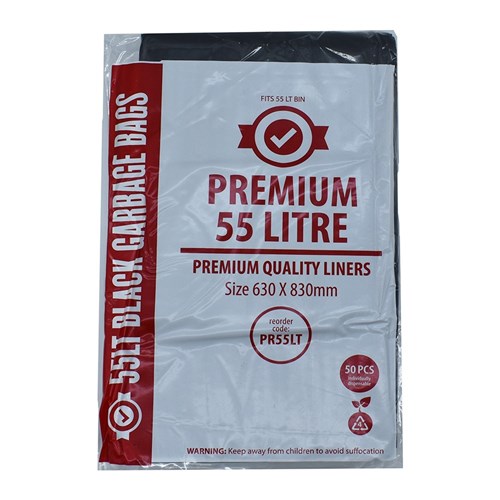 Garbage Bags Black 55L 630mm x 830mm