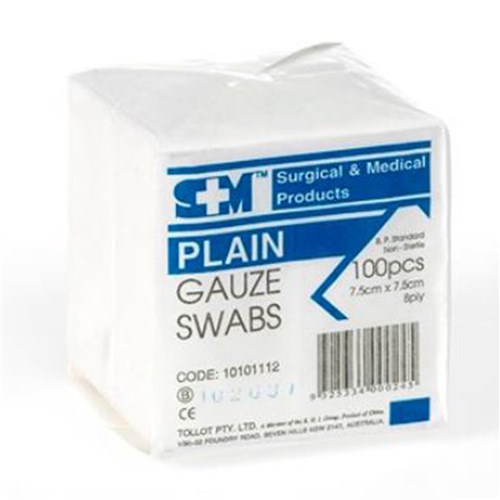 Gauze Swabs 7.5 x 7.5cm Non Sterile 100