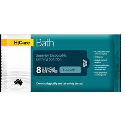 Hicare Bath Wipes Resealable 8 Cloth Packs HCB825