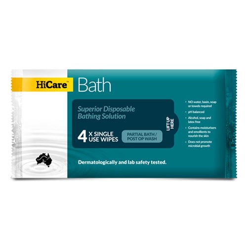 Hicare Bath Wipes Resealable 4 Cloth Packs HCB440