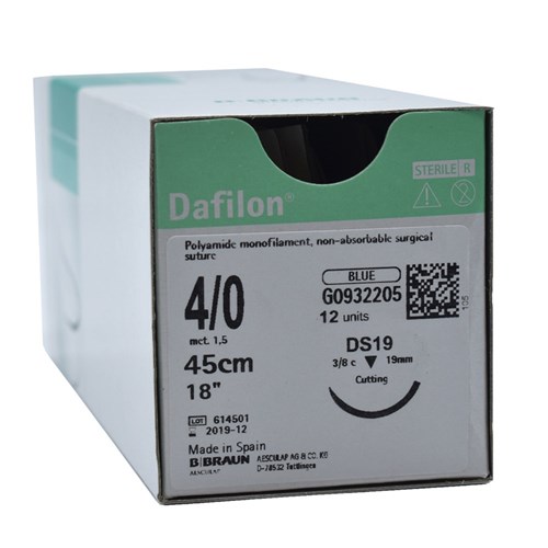 Sutures Nylon Dafilon Braun 4/0 DS 19mm 3/8 RC 45cm Blue