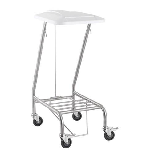 Trolley Linen S/Steel with Foot Operated Lid Single