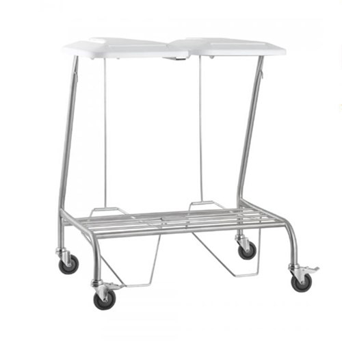 Trolley Linen S/Steel with Foot Operated Lid Double