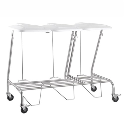 Trolley Linen S/Steel with Foot Operated Lid Triple