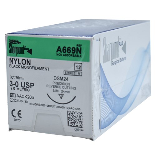 Sutures Nylon Surgical Specialties 3/0 24mm 12 A669N 75cm