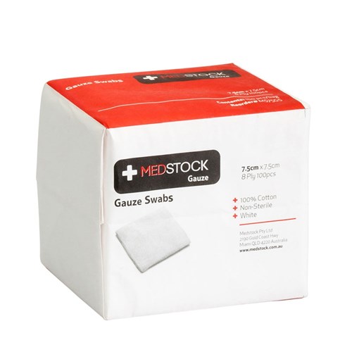 Medstock Gauze Swabs 7.5cm x 7.5cm 8 ply Non Sterile 100