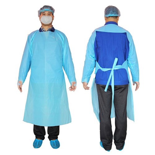 Gown Isolation Non Sterile Disposable  Blue CPE 40gsm C150